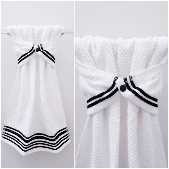 ❎SOLD❎🔥BOGO50%🔥NEW! White/Black Hang'N'Snap HAND Towel - Picture 10 of 11